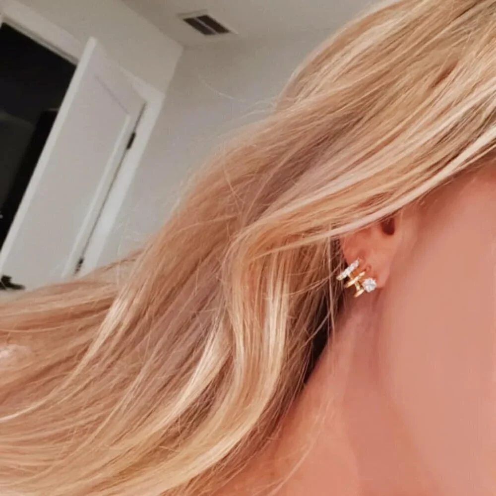 14K Gold Plated Triple Huggie & Stud Earrings for Women - Hoop Drop Earrings
